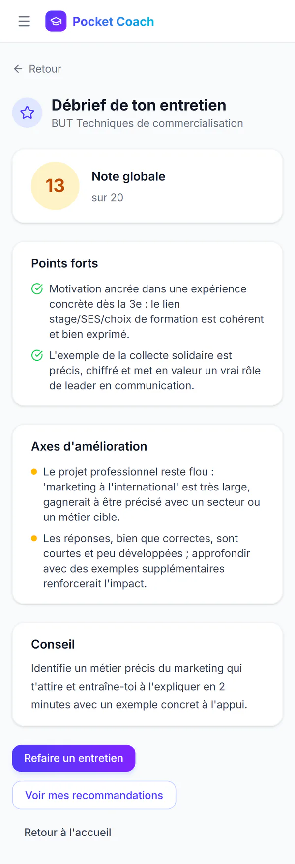 Débrief d'oral noté sur 20